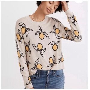 Women's  Madewell Tangerine Sketch Jacquard Pullover Sweater  Size XL